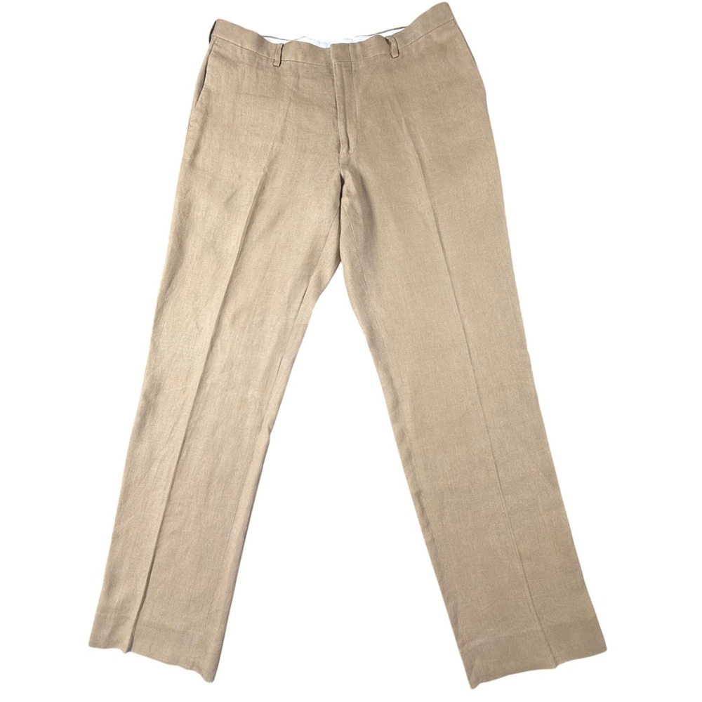 J. Crew Dress Pants Mens 38 Tan Excellent Linen Flat Front Straight Leg Trousers